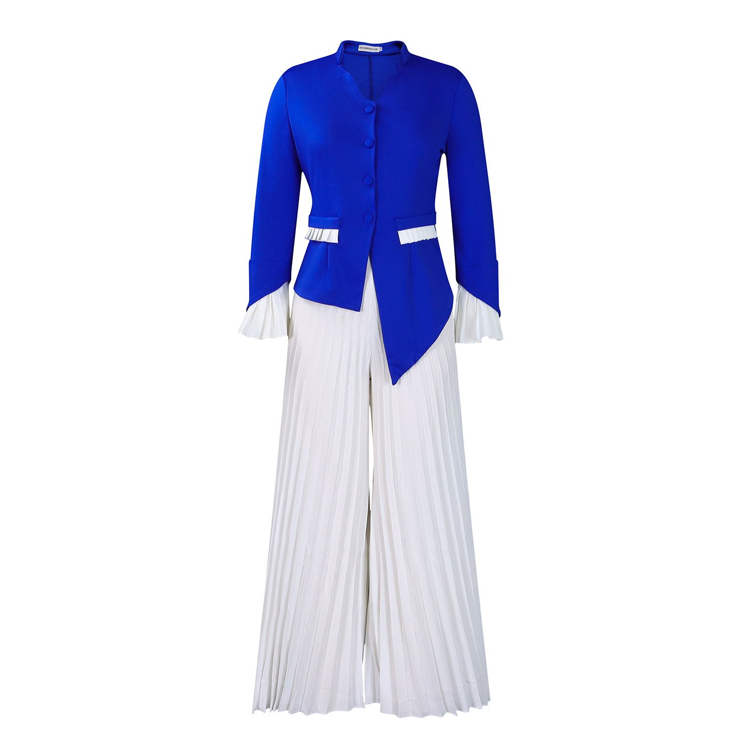 Women's Set Full Flare Sleeve Button Blazer Shirt + Pleated Long Pants Suit Streetwear Two 2 Piece Set Africa OL Outfits