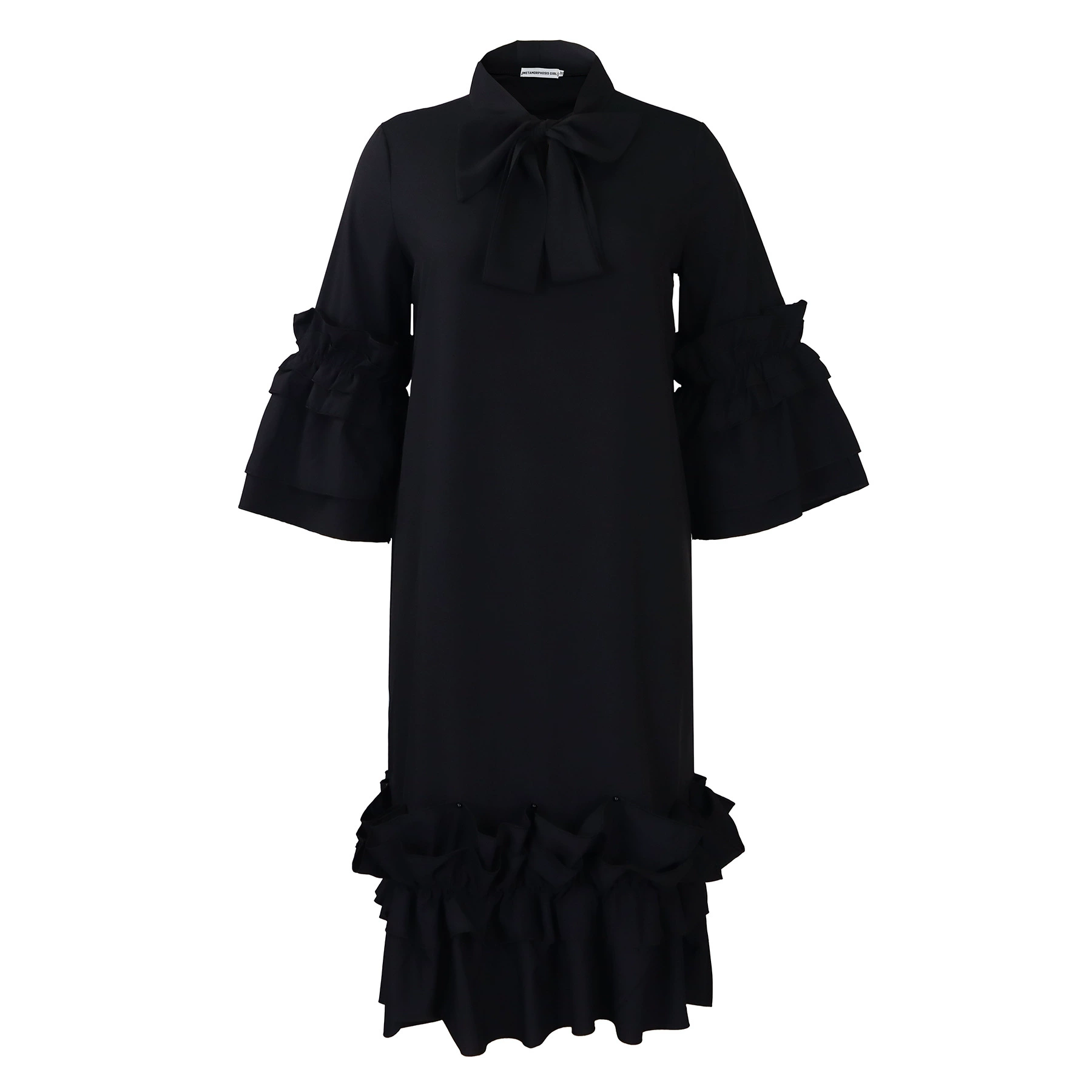 Ruffles Dresses Women Knee Length O Neck Flare Sleeve Straight Dress Loose Streetwear Party Wedding Vestidos Casual Summer