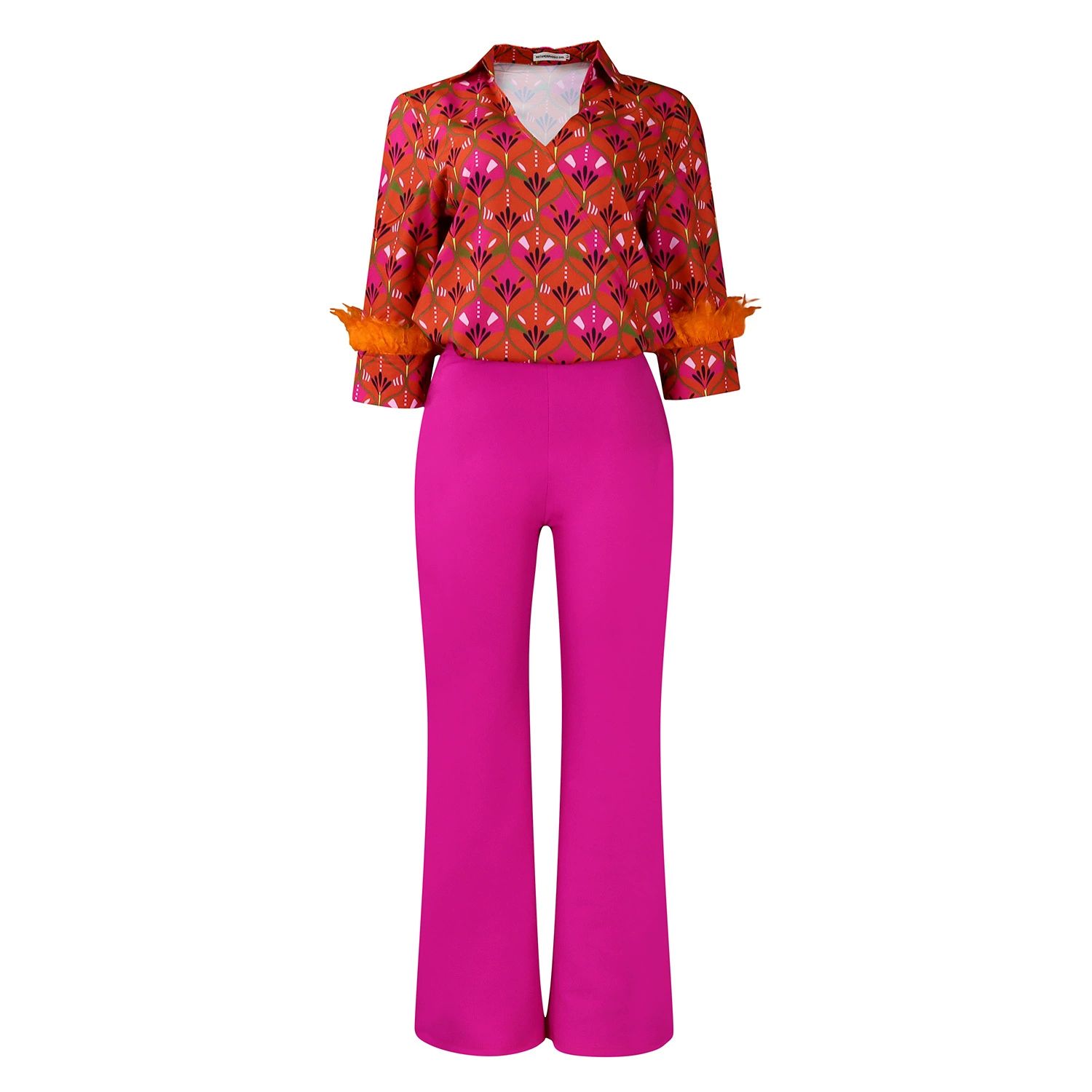 2 Piece Women Sets New Arrival Plus Size Spring Summer Matching Sets Print Two Pieces Sets Top Pants Suits Outfits Clothing