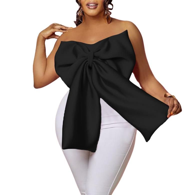 Vintage Women Bow Butterfly Splicing Strapless Crop Tops INS Summer Sexy Party Evening Camis Tank Women's Clothing Plus Size