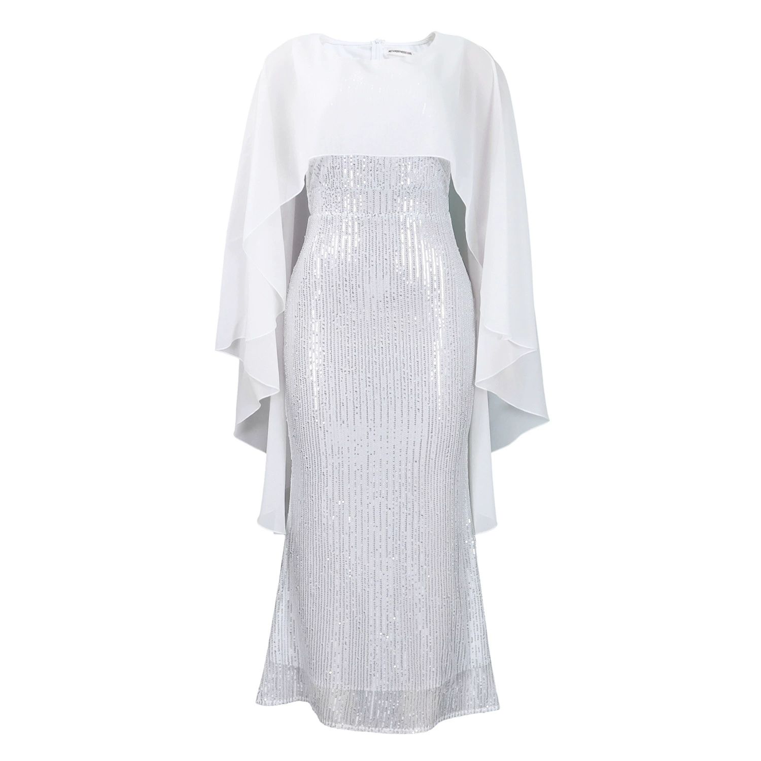 MLuxury Sequin Chiffon Cloak Women Wedding Evening Gown Bodycon Maxi Long Dress African Birthday Party Club Women's Clothing