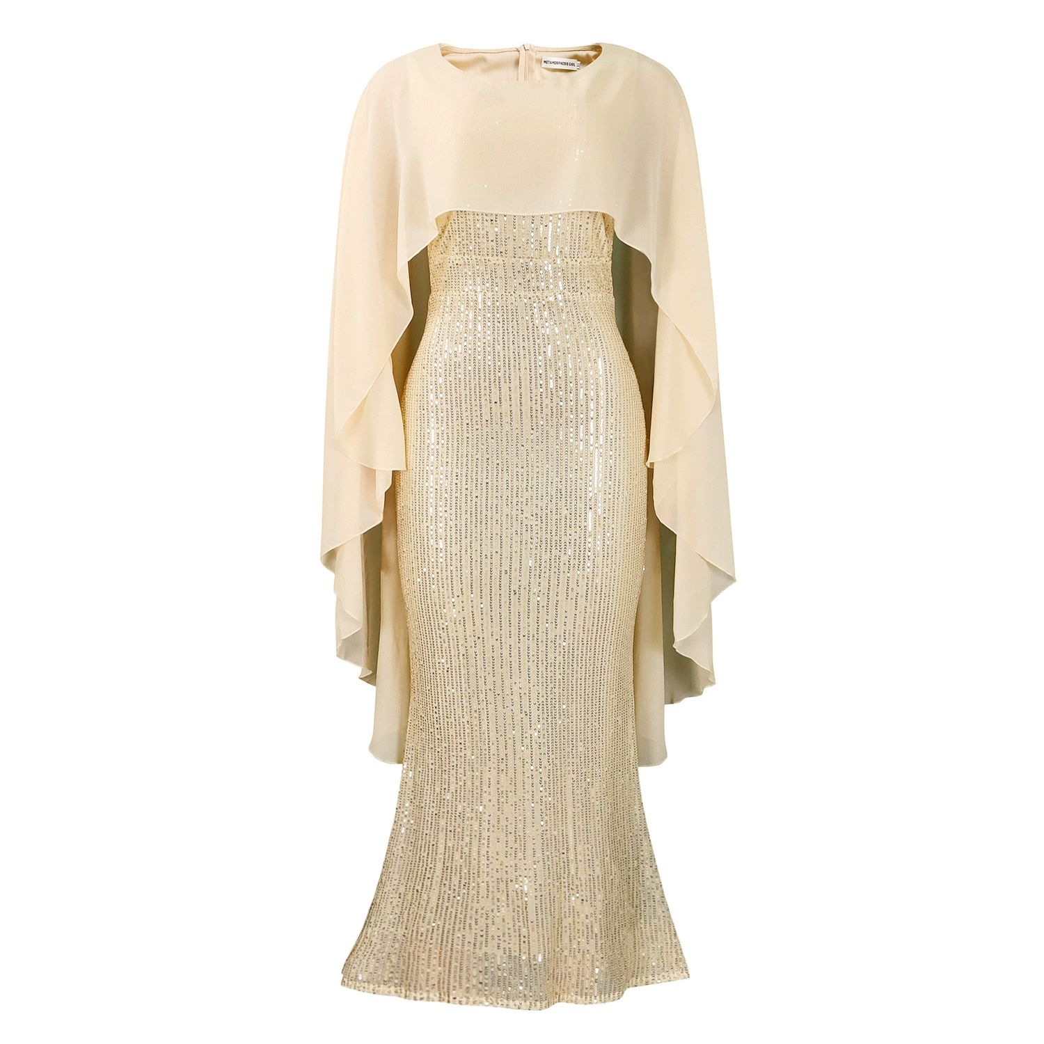 MLuxury Sequin Chiffon Cloak Women Wedding Evening Gown Bodycon Maxi Long Dress African Birthday Party Club Women's Clothing