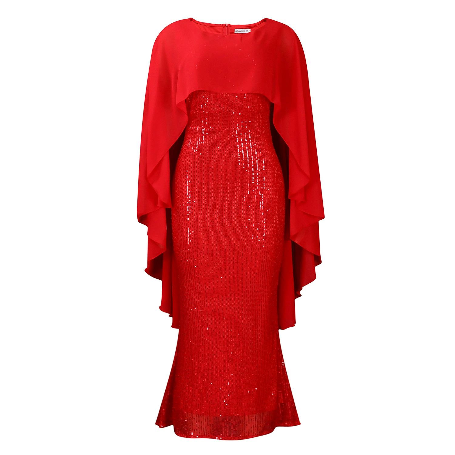 MLuxury Sequin Chiffon Cloak Women Wedding Evening Gown Bodycon Maxi Long Dress African Birthday Party Club Women's Clothing