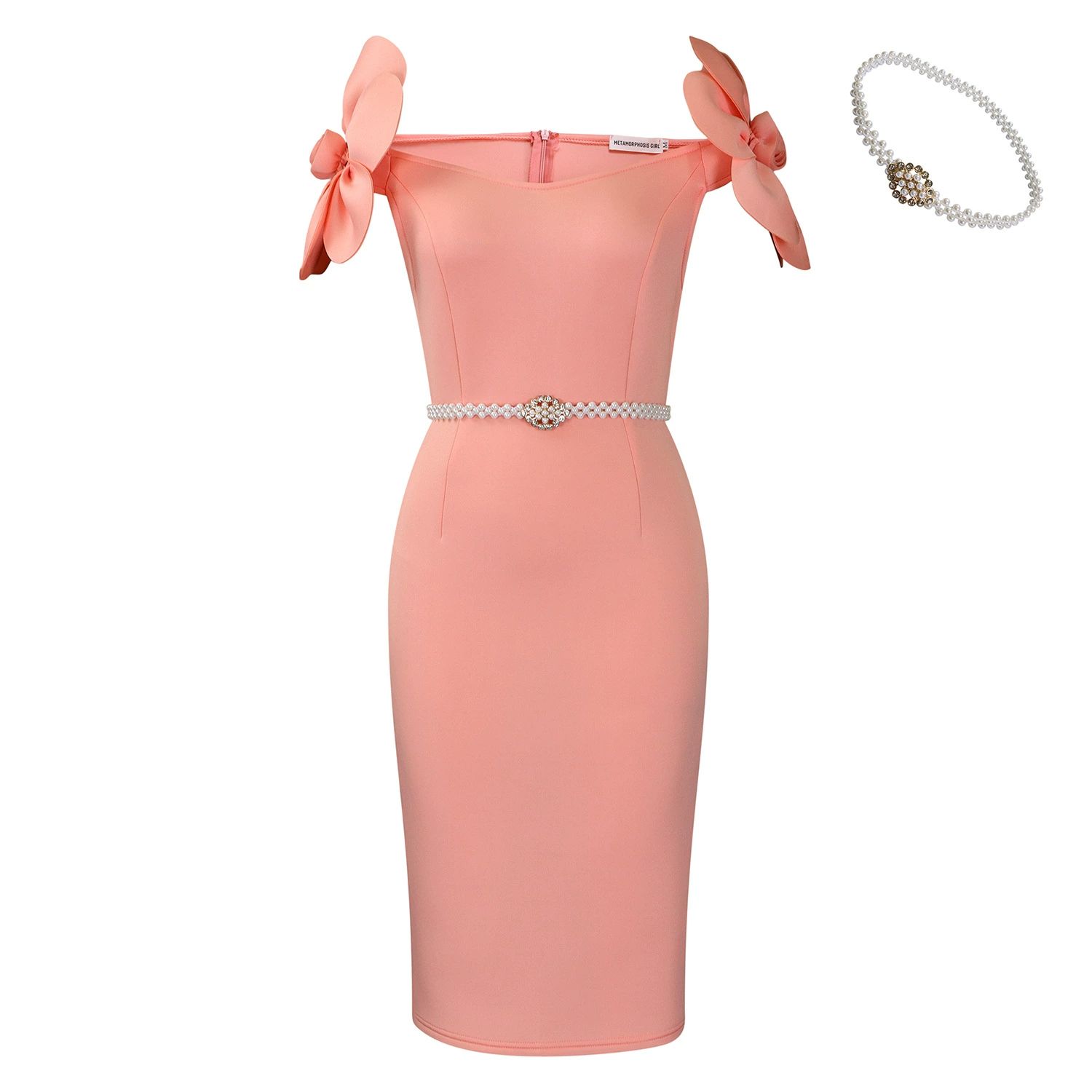 Sexy Off the Shoulder Petal Sleeve Mid Dresses with Sashes Woman Clothing Office Lady Elegant Birthday Party Prom Robe