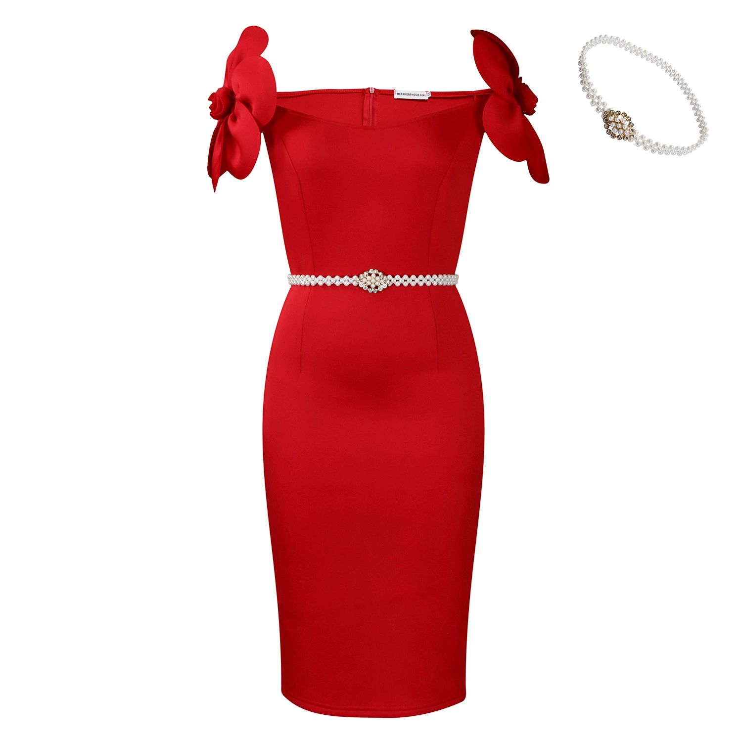 Sexy Off the Shoulder Petal Sleeve Mid Dresses with Sashes Woman Clothing Office Lady Elegant Birthday Party Prom Robe