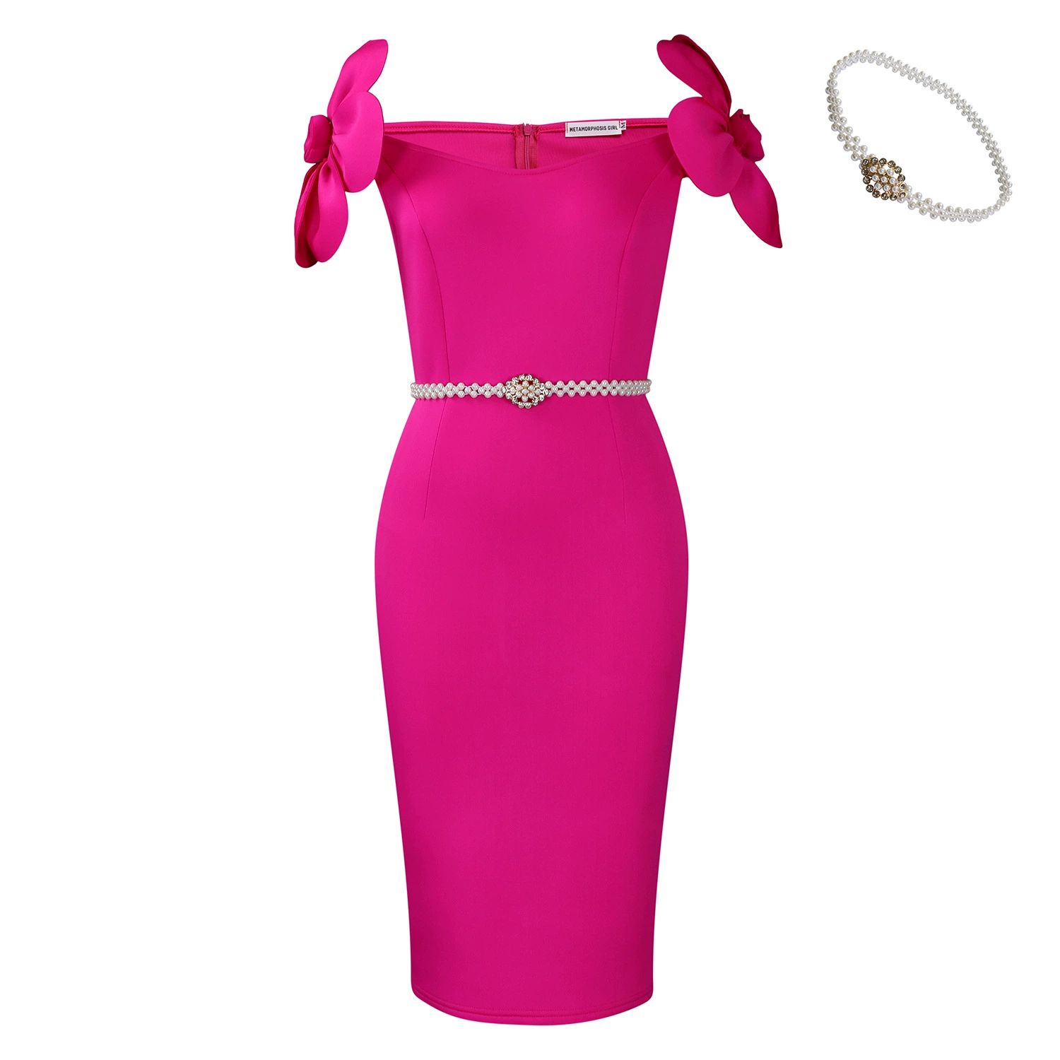 Sexy Off the Shoulder Petal Sleeve Mid Dresses with Sashes Woman Clothing Office Lady Elegant Birthday Party Prom Robe