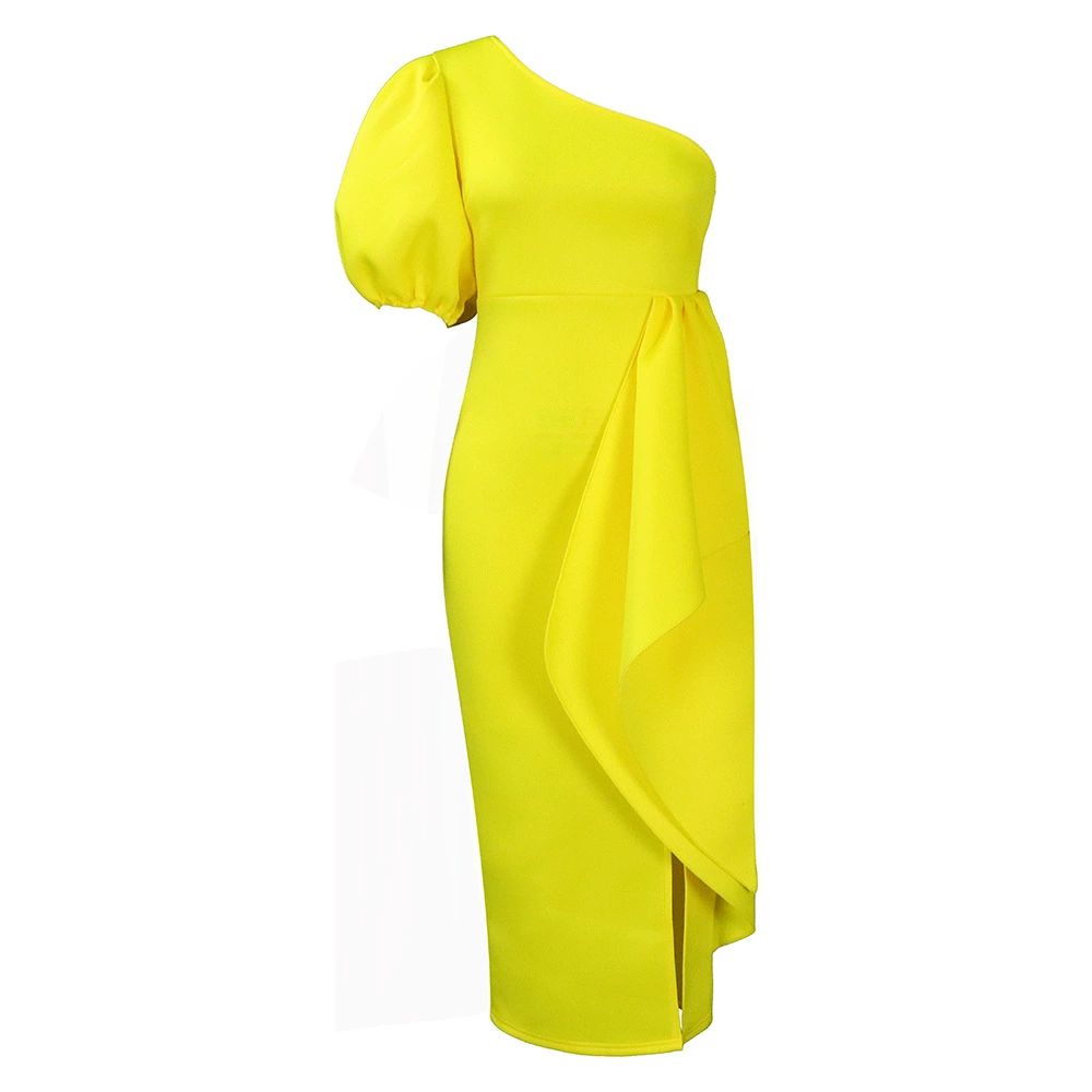 Women Party Dress One Shoulder Ruffles Evening Celebrate Occasion Sexy Sheath Slit Gowns Spring Summer Event Wedding Guest Robes