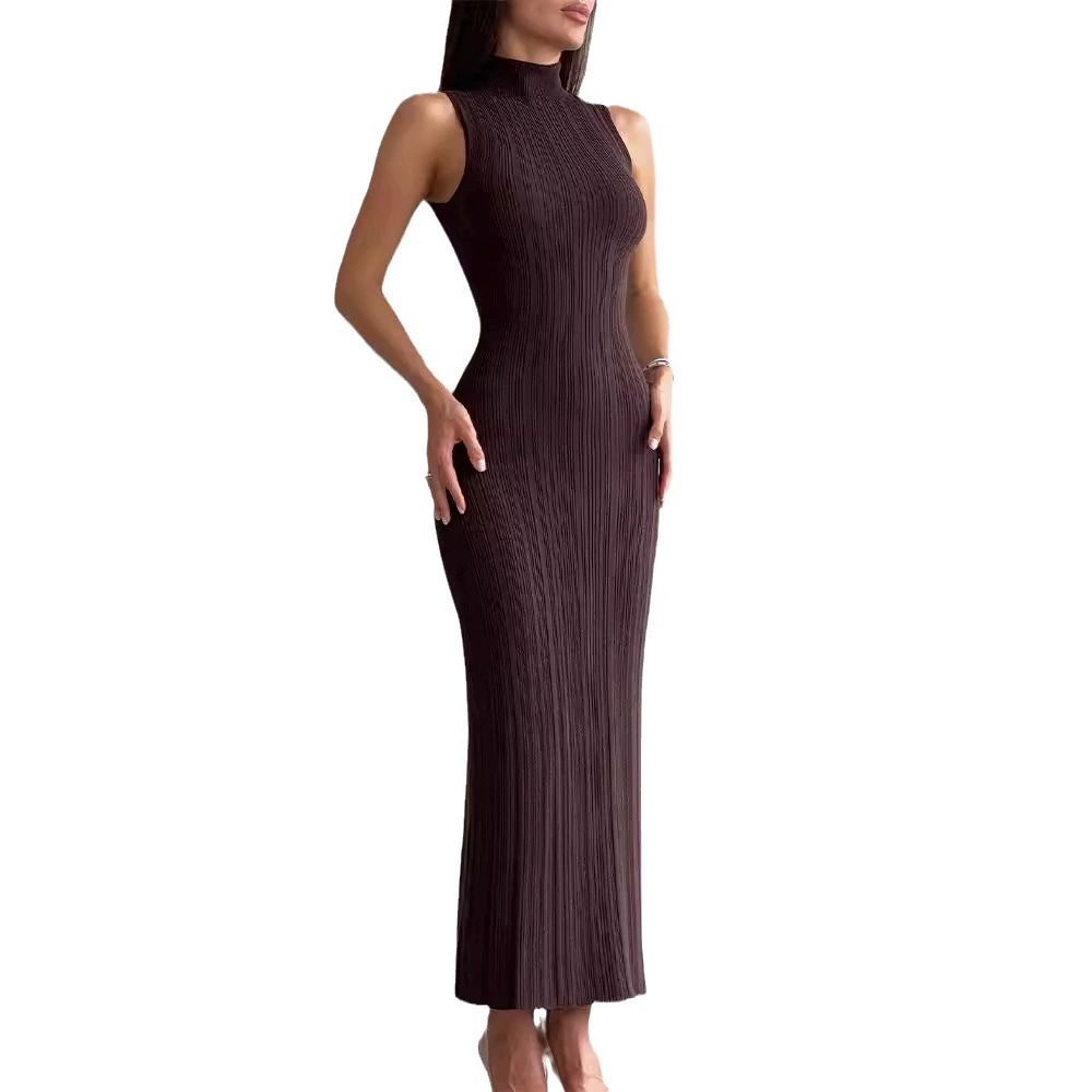Tossy Sleeveless Knitwear Turtleneck Long Dress Female Slim Elegant Fashion Autumn Ribbed Knit Dress For Women Maxi Dress
