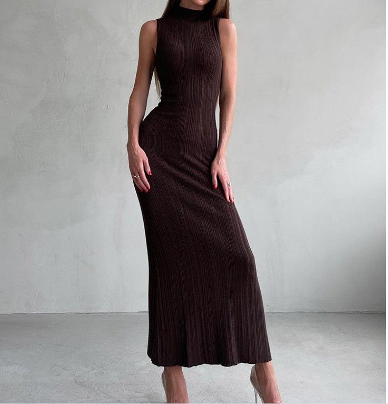 Tossy Sleeveless Knitwear Turtleneck Long Dress Female Slim Elegant Fashion Autumn Ribbed Knit Dress For Women Maxi Dress