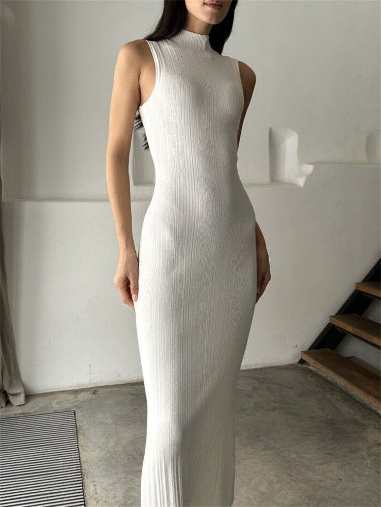 Tossy Sleeveless Knitwear Turtleneck Long Dress Female Slim Elegant Fashion Autumn Ribbed Knit Dress For Women Maxi Dress