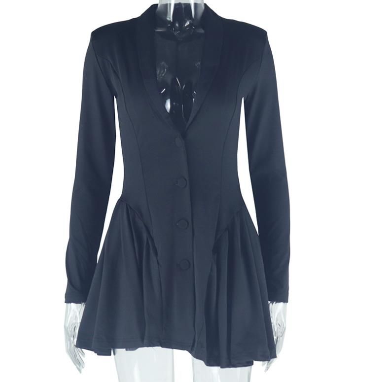 Woman Clothing Long Sleeve Single Breasted Ruffles Blazer Dress Autumn High Waist Tunics White Party Dresses Black Vestidos