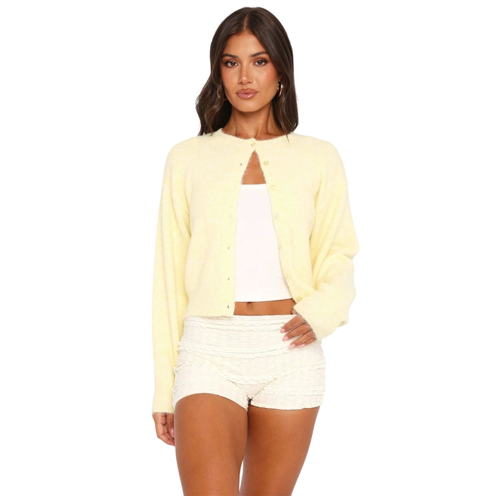 Women Knit Short Cardigan Spliced Full Sleeve Single Breasted Sweaters Jumper Casual Coats Straight Solid Simple Regular