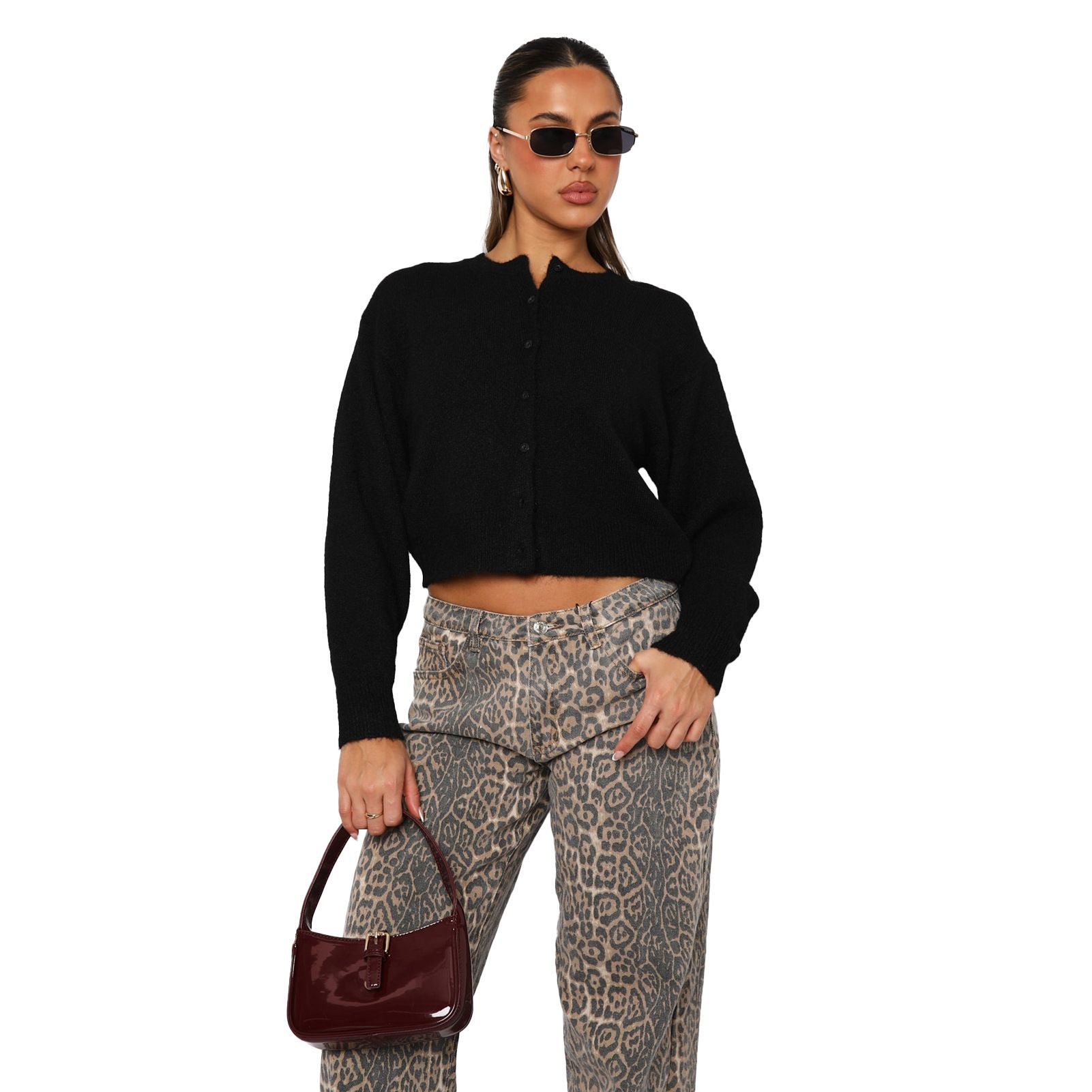 Women Knit Short Cardigan Spliced Full Sleeve Single Breasted Sweaters Jumper Casual Coats Straight Solid Simple Regular