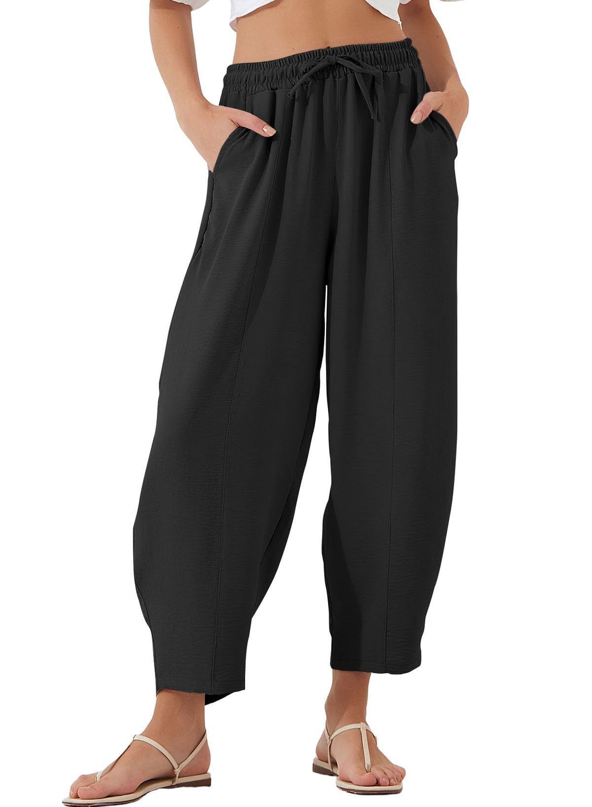 Women's Summer Korean Fashion Wide-leg Ninth Pants New Simple Loose Ankle-Length Trousers Ladies Solid Color Straight Sweatpants