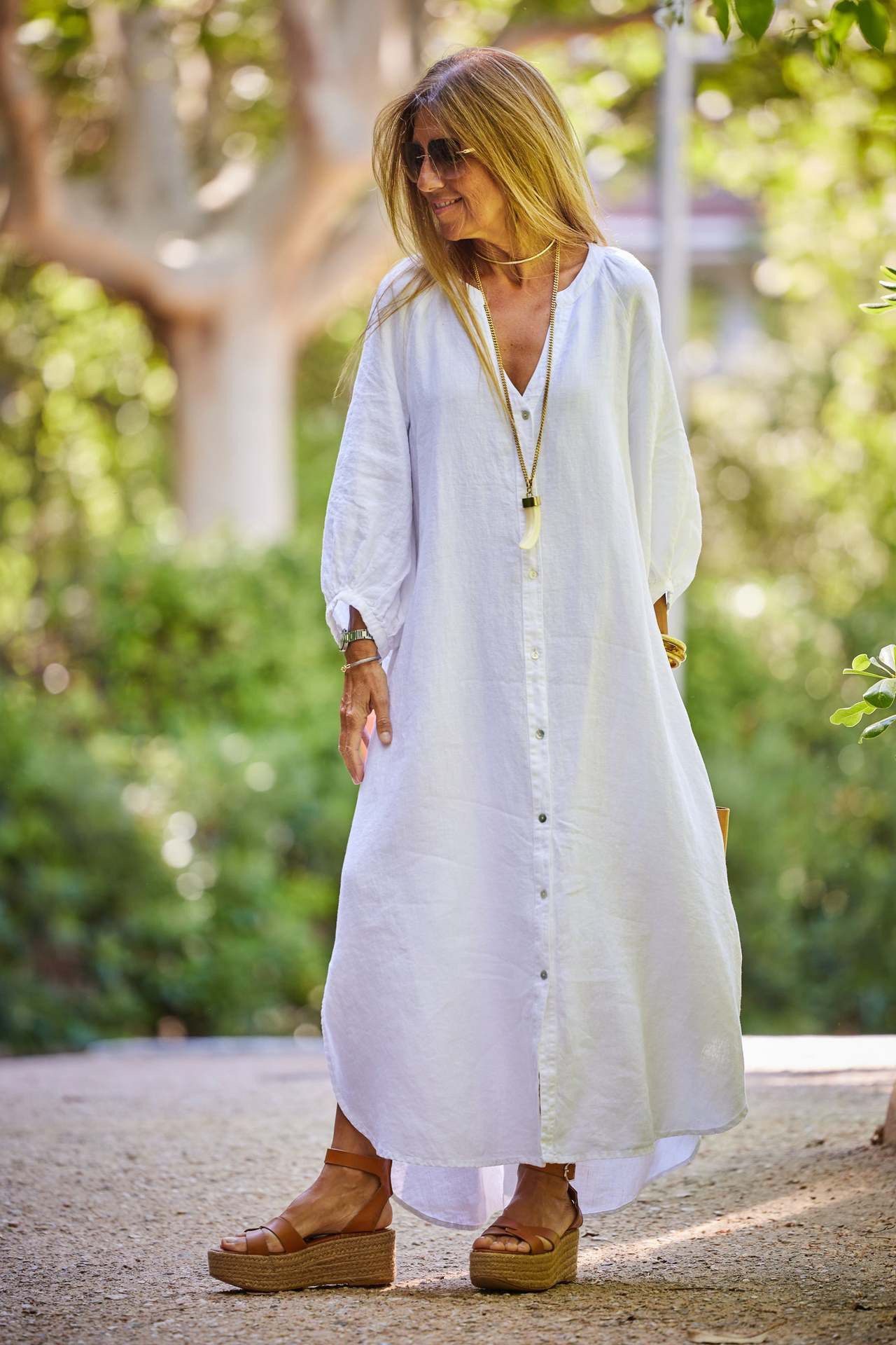 Retro Women Loose Blouse Cotton And Linen Dress Summer Female Beach Sand Three Quarter Sleeve Button Baggy Maxi Long Dresses New