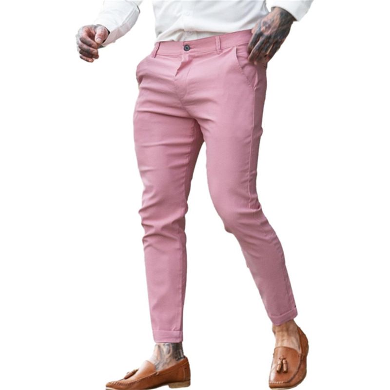 Men Elegant Skinny Basic Pencil Pants Solid White Black Ankle-Length Trousers Mens Fashion Zipper Pocket Sweatpants New