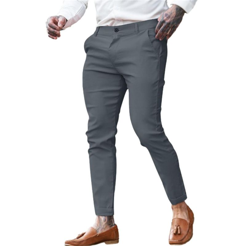 Men Elegant Skinny Basic Pencil Pants Solid White Black Ankle-Length Trousers Mens Fashion Zipper Pocket Sweatpants New