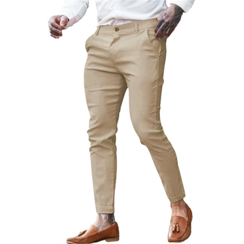 Men Elegant Skinny Basic Pencil Pants Solid White Black Ankle-Length Trousers Mens Fashion Zipper Pocket Sweatpants New