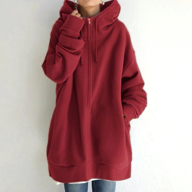 Fall/Winter New Personality Street Sweatshirt Zippered Hooded Long Plush Sweatshirt for Women Plus Size Women's Clothing