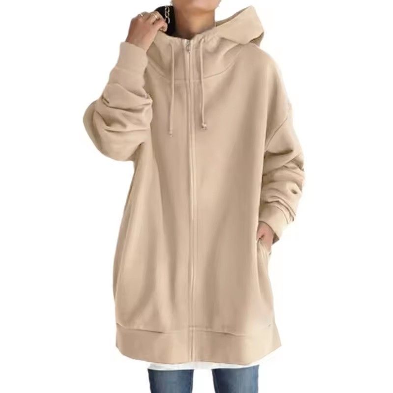 Fall/Winter New Personality Street Sweatshirt Zippered Hooded Long Plush Sweatshirt for Women Plus Size Women's Clothing