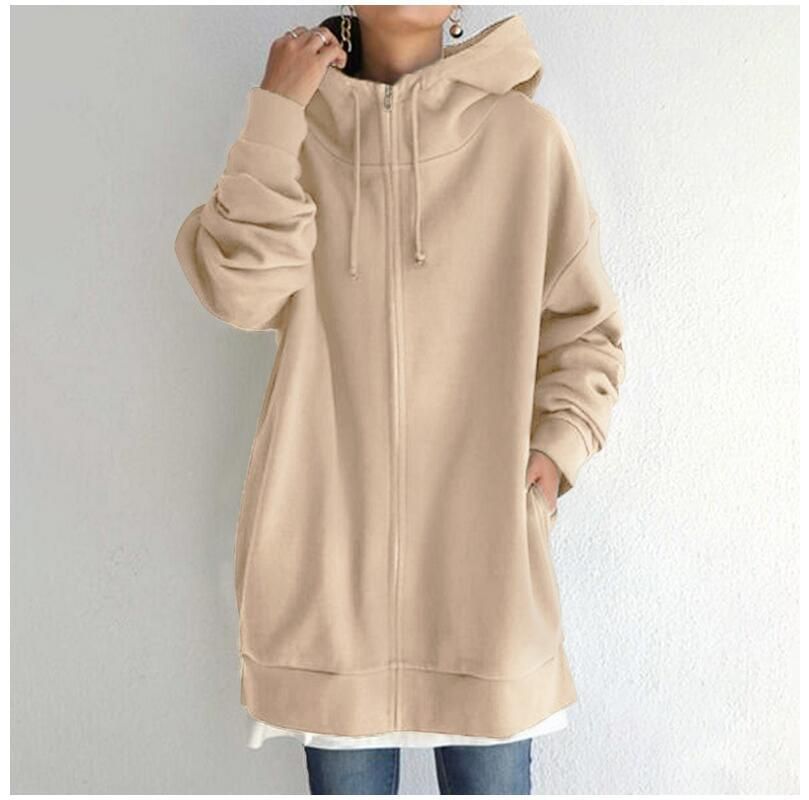 Fall/Winter New Personality Street Sweatshirt Zippered Hooded Long Plush Sweatshirt for Women Plus Size Women's Clothing