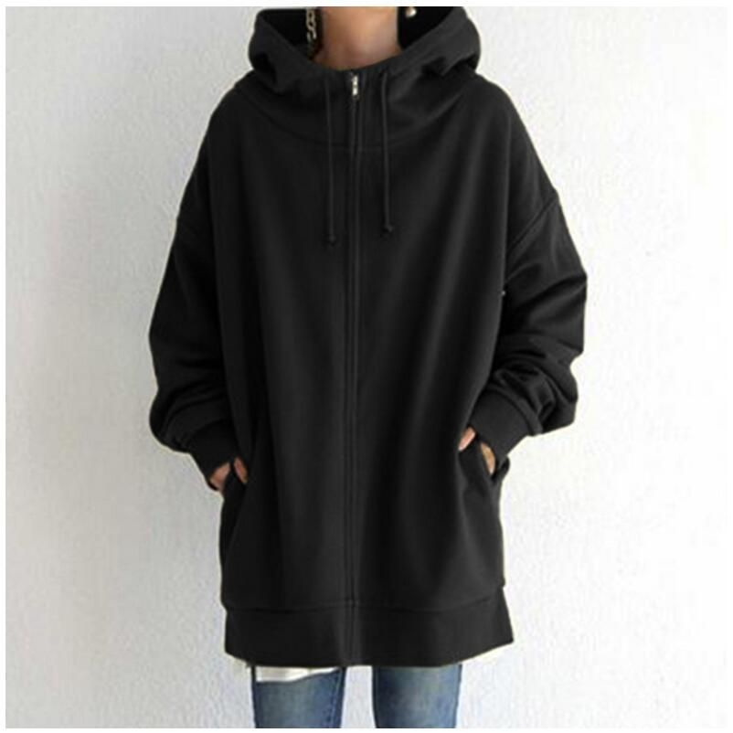 Fall/Winter New Personality Street Sweatshirt Zippered Hooded Long Plush Sweatshirt for Women Plus Size Women's Clothing