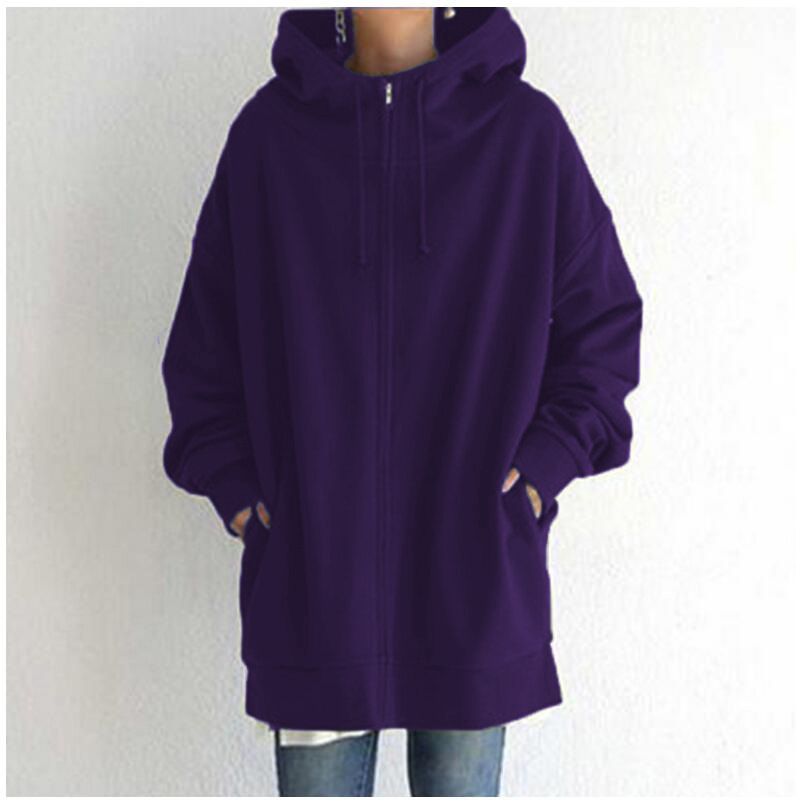 Fall/Winter New Personality Street Sweatshirt Zippered Hooded Long Plush Sweatshirt for Women Plus Size Women's Clothing