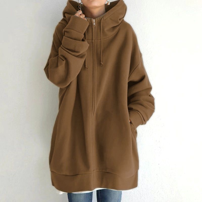 Fall/Winter New Personality Street Sweatshirt Zippered Hooded Long Plush Sweatshirt for Women Plus Size Women's Clothing