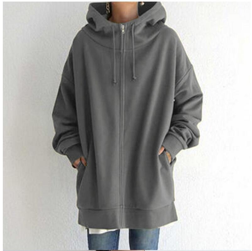 Fall/Winter New Personality Street Sweatshirt Zippered Hooded Long Plush Sweatshirt for Women Plus Size Women's Clothing