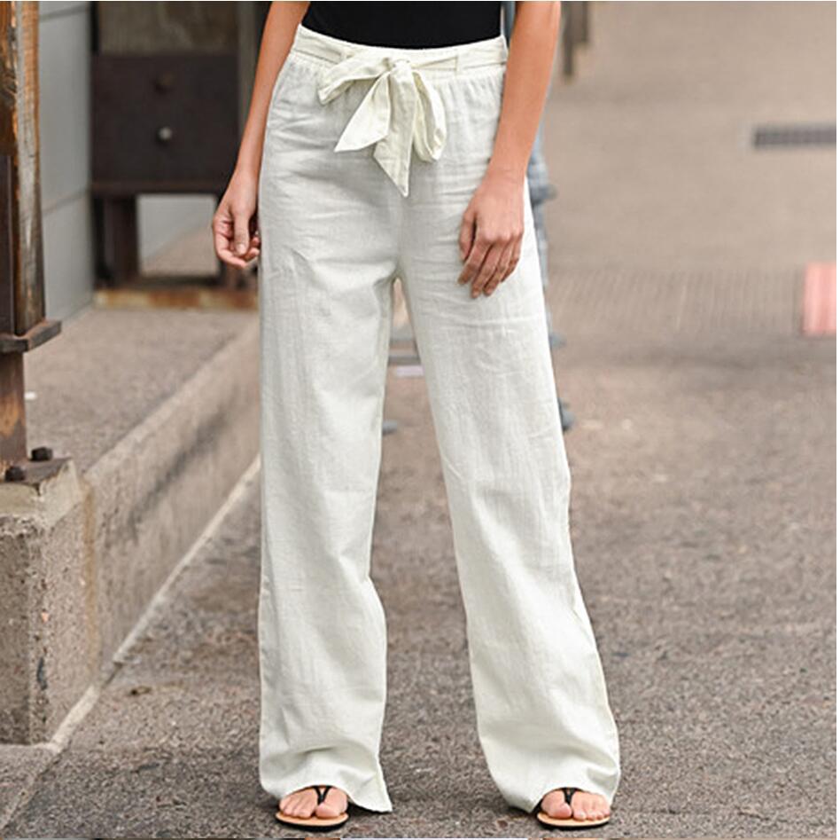 Loose Cotton Linen Wide Leg Pants Women's Summer Elastic Waist Solid Color Trousers Comfortable Long Trousers Fashionable