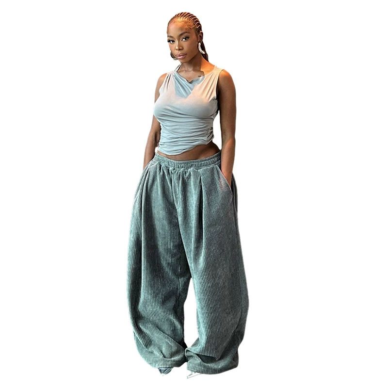 High Waist Loose Straight Leg Casual Pants Women's Fashion Autumn Winter New Arrival Polyester Fiber Thiened