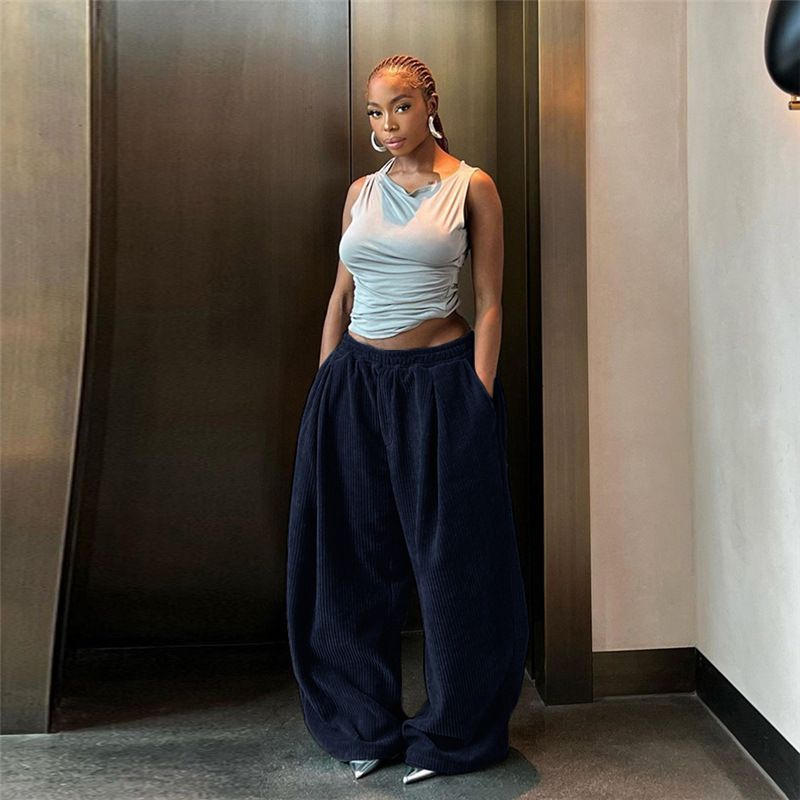 High Waist Loose Straight Leg Casual Pants Women's Fashion Autumn Winter New Arrival Polyester Fiber Thiened