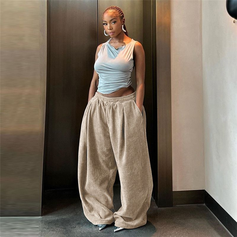 High Waist Loose Straight Leg Casual Pants Women's Fashion Autumn Winter New Arrival Polyester Fiber Thiened