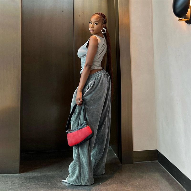 High Waist Loose Straight Leg Casual Pants Women's Fashion Autumn Winter New Arrival Polyester Fiber Thiened