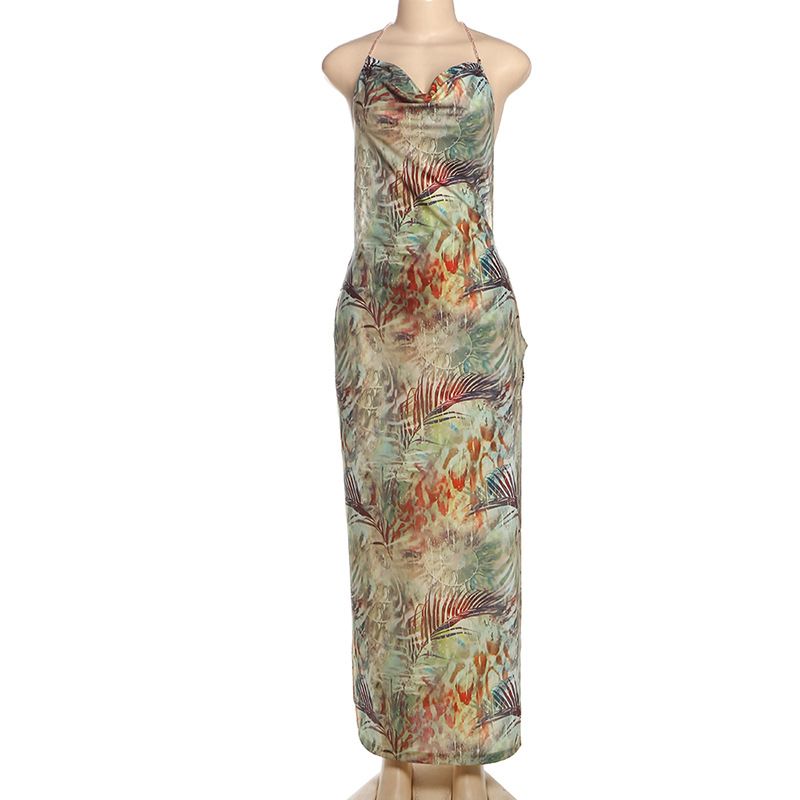 Floral Print Women Dress Sexy Trend Strapless Backless Split Sheer Maxi Bodycon Mujer Stunning Holiday Vestidos