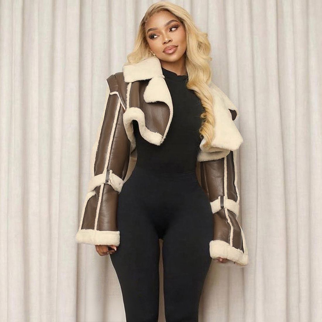 Black Faux Leather Jacket Long Sleeve Coats Fall Winter Woman Clothes New Arrivals Women's Clothing