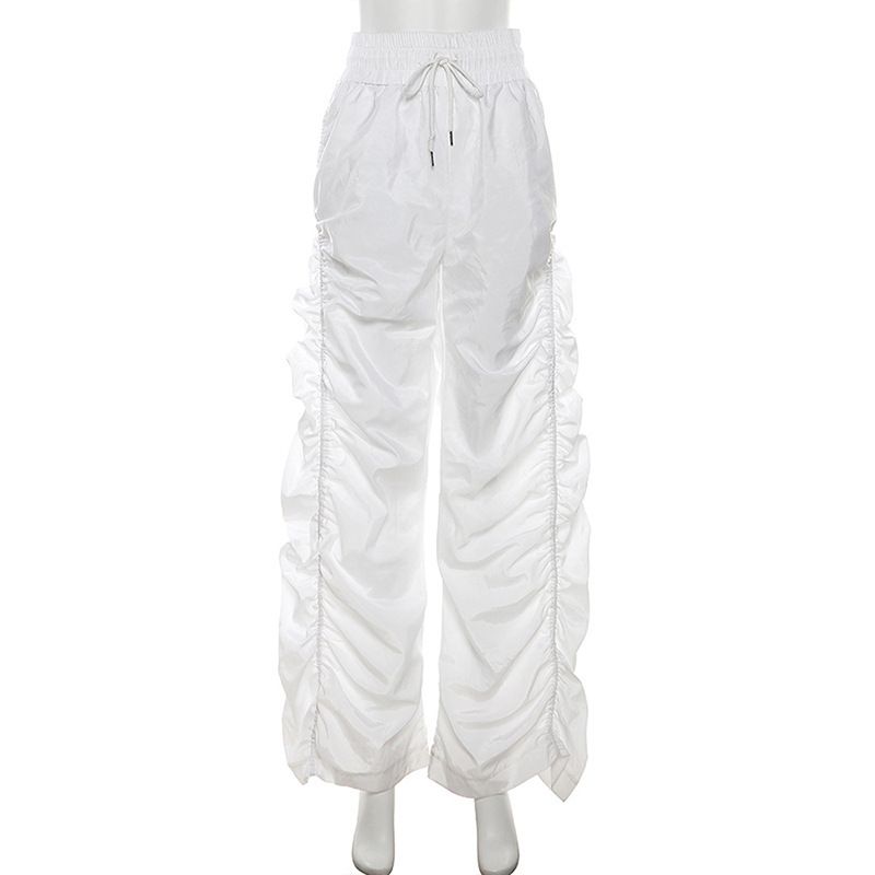 Loose Trousers Women Hipster Solid High Waist Elastic Bandage Pockets Wide Leg Pants Female Moto Attirewear Bottoms