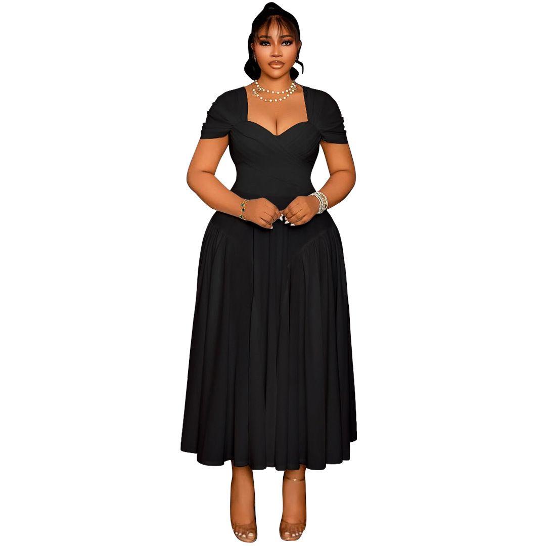 XL-5XL Plus Size Dresses for Women Summer African Short Sleeve Polyester Pleated Long Maxi Dress Dashiki Africa Clothing