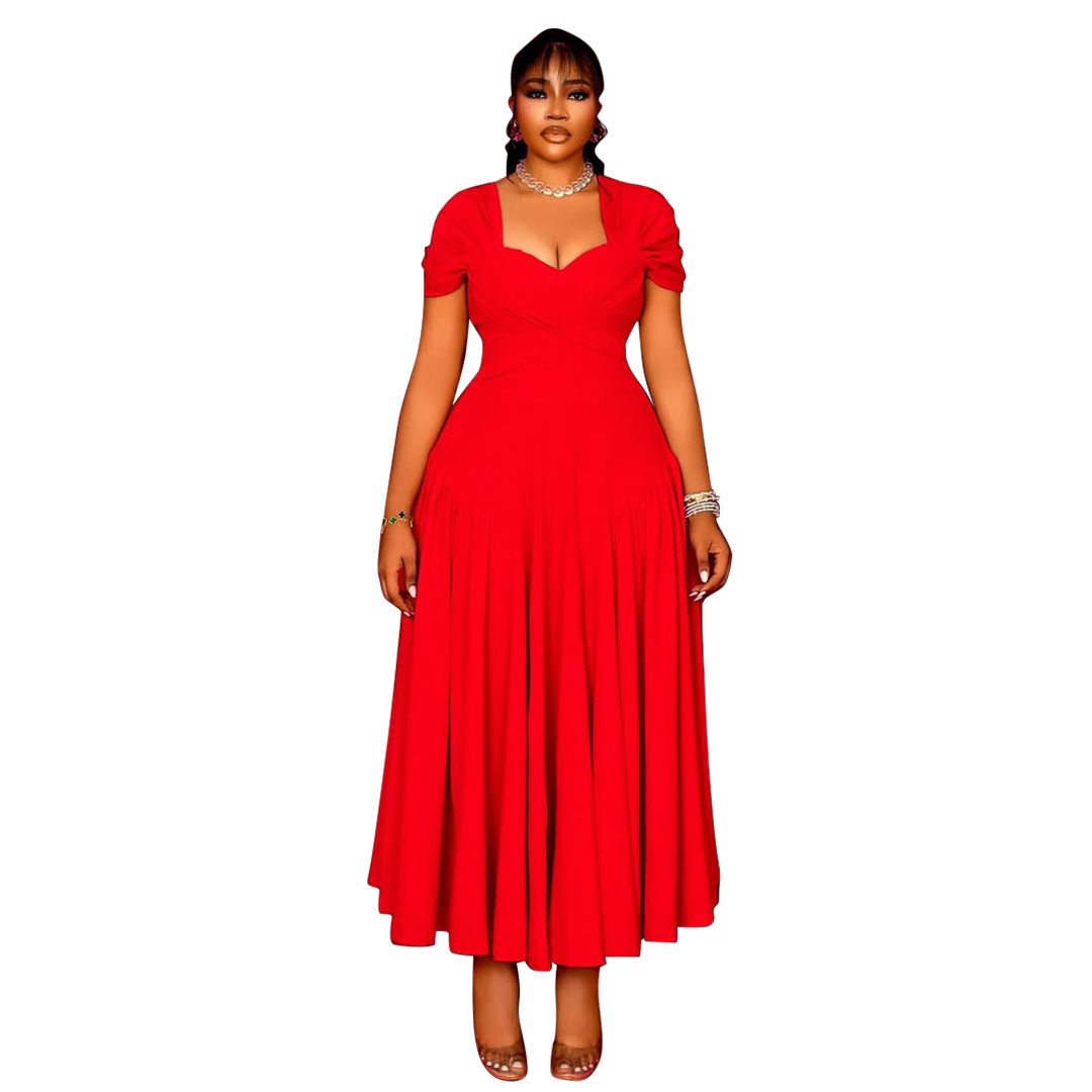 XL-5XL Plus Size Dresses for Women Summer African Short Sleeve Polyester Pleated Long Maxi Dress Dashiki Africa Clothing