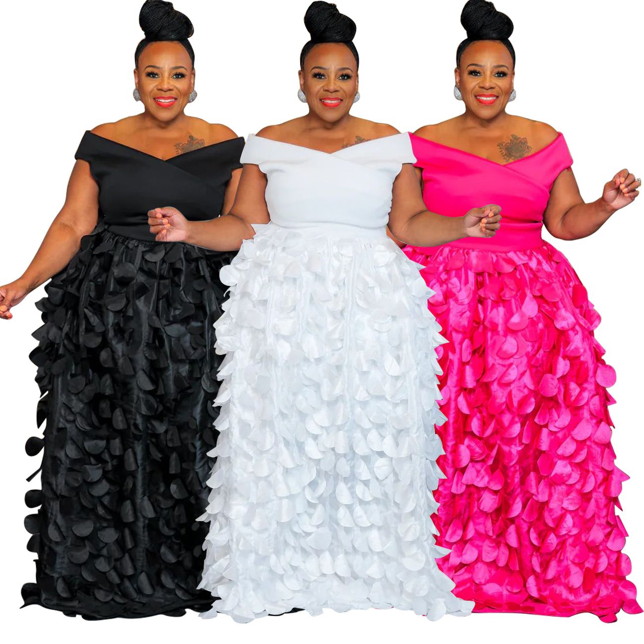 Women Plus Size Off Shoulder Maxi Dresses Solid Color Ruffled Maxi Dress Summer Sleeveless Party Evening Female Wedding Dresses