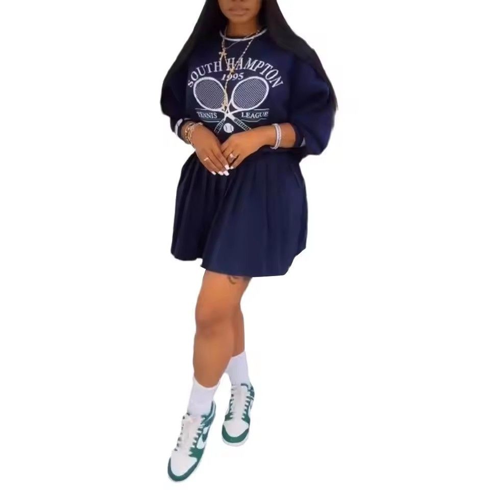 Pullover Tops Pleated Mini Dress 2 Piece Skirt Sets Winter Outfit Y2K Streetwear Elegant Women Sweatsuits Two Piece Skirt Set