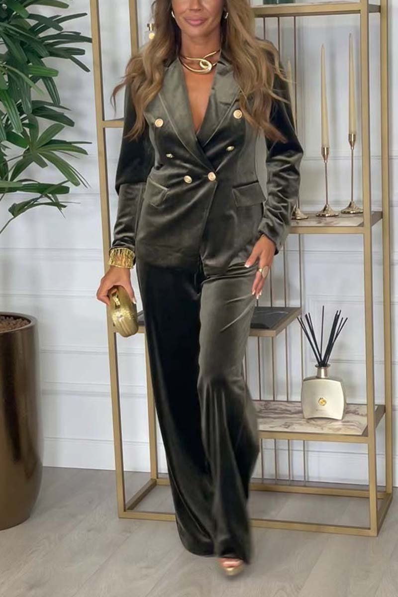 Autumn Winter Velvet Long Sleeved Women's Outfits Casual Solid Color Straight Pants Suit Office Lady Double Breasted Blazer Set