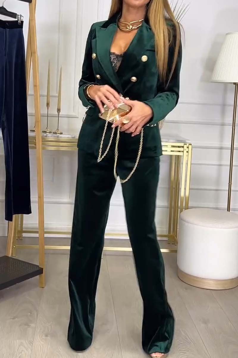 Autumn Winter Velvet Long Sleeved Women's Outfits Casual Solid Color Straight Pants Suit Office Lady Double Breasted Blazer Set