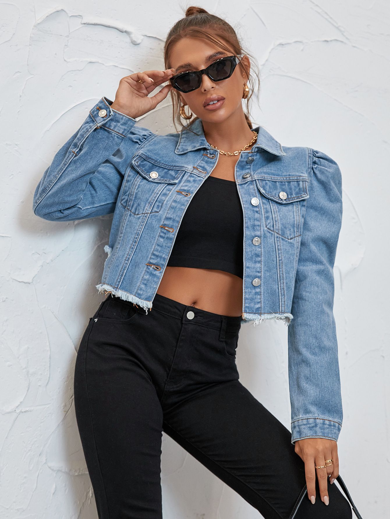 Fashionable Women's Clothing Autumn/Winter Casual Cropped Jacket Lapel Denim Style Court Wind Jacket