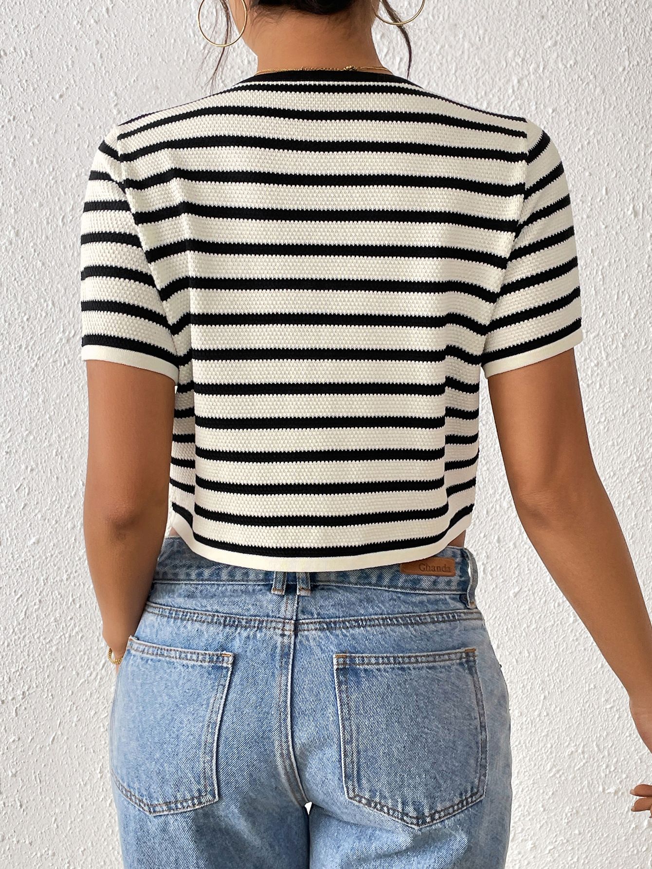 Cardigan Women Short Coats Sweaters V Neck Short Sleeve Casual Open Stitch Jumpers Coat Y2k Streetwear Striped Elegant