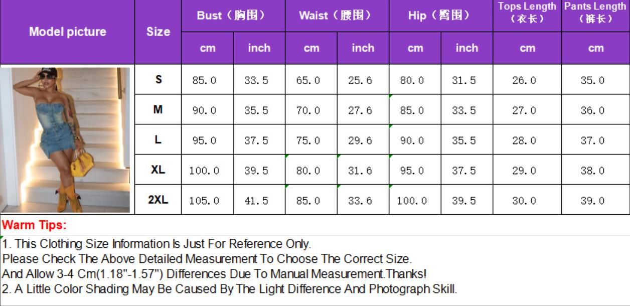 New Fashion Retro Off-the-shoulder Short Tube Top Elastic Washed Denim Suit Two-Piece Outfits Women's Clothing Sets