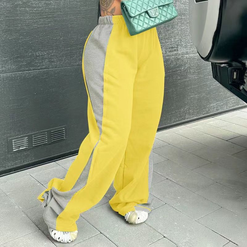 Color Blocked Elastic Waist Straight Leg Wide Leg Sweatpants High Waist Comfortable Casual Sports Pants For Women