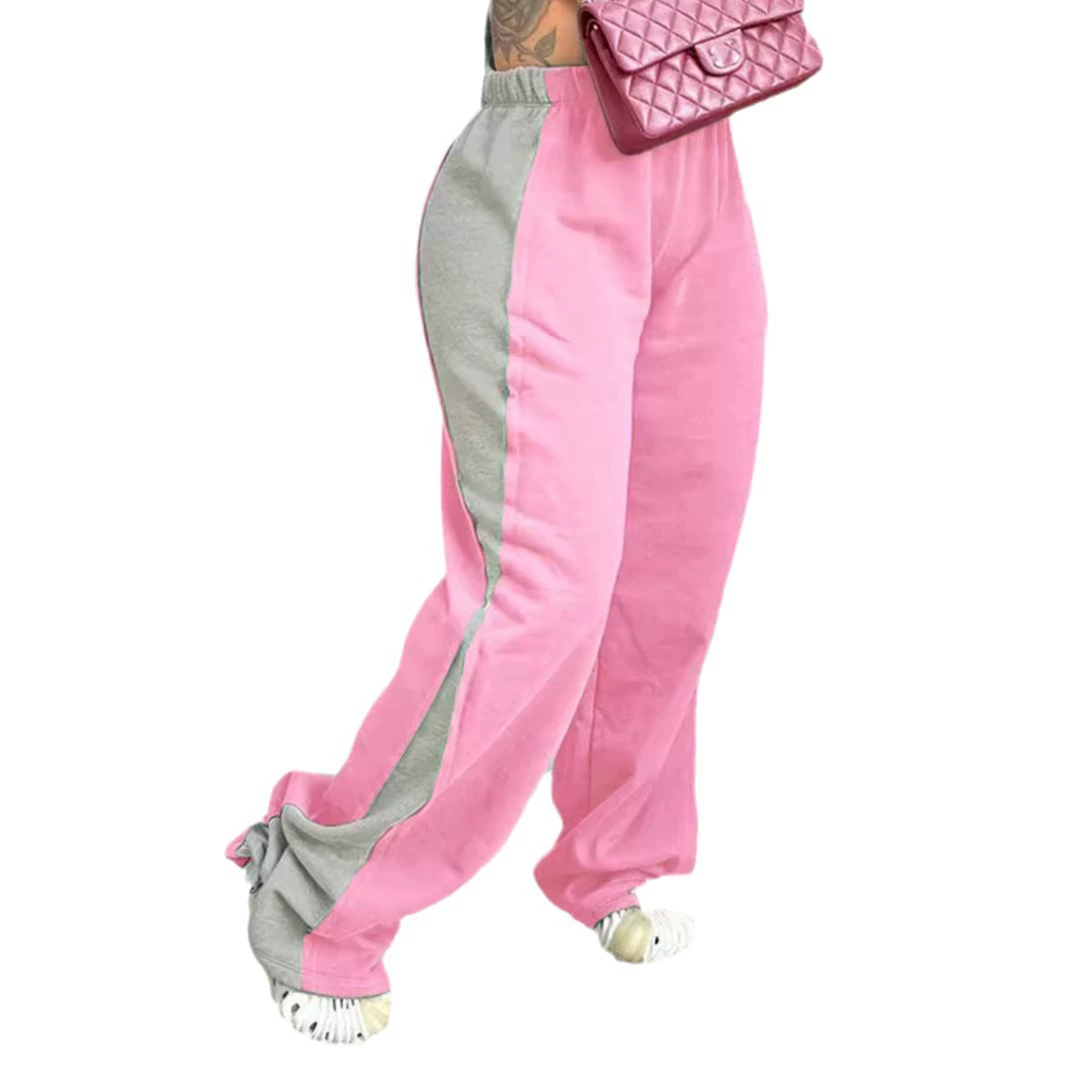 Color Blocked Elastic Waist Straight Leg Wide Leg Sweatpants High Waist Comfortable Casual Sports Pants For Women