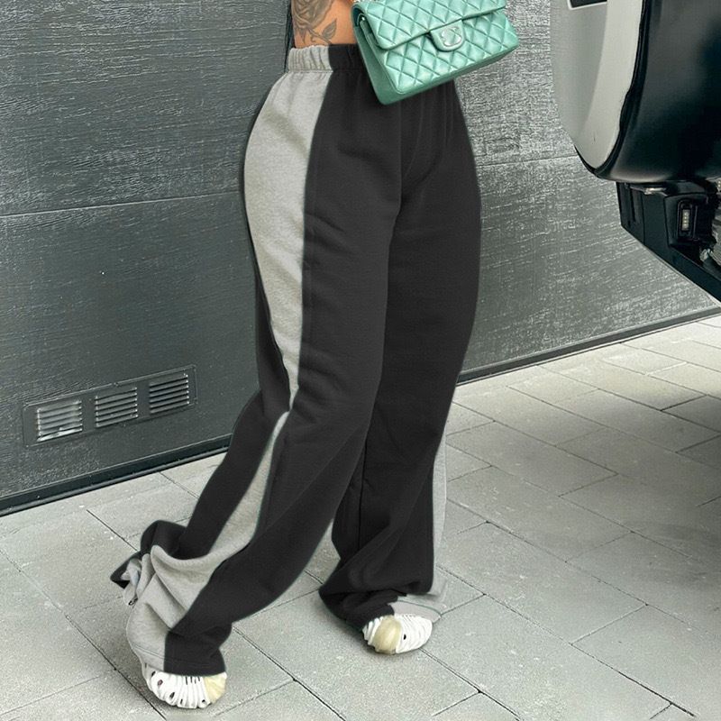 Color Blocked Elastic Waist Straight Leg Wide Leg Sweatpants High Waist Comfortable Casual Sports Pants For Women