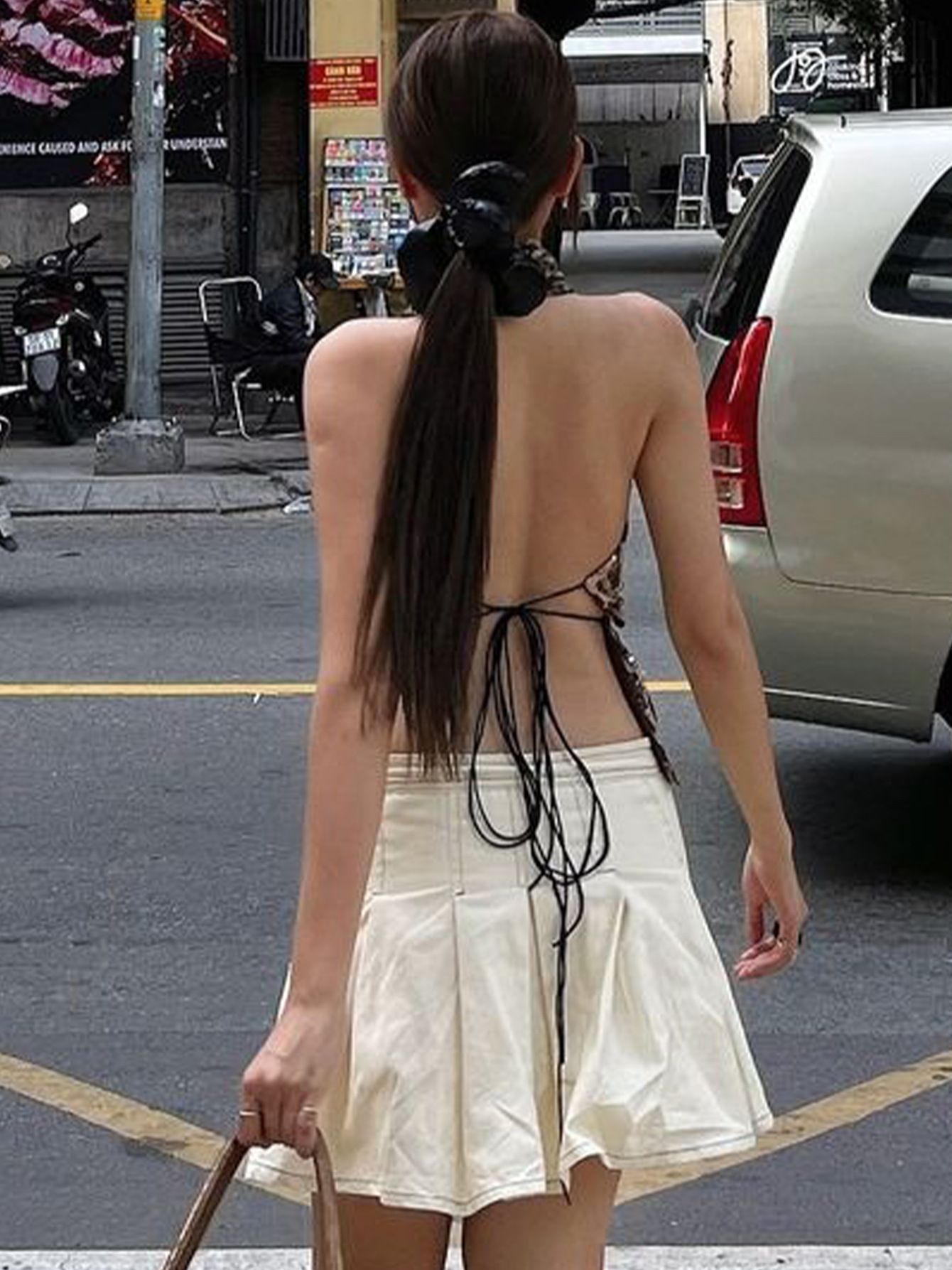 Vintage Y2K Leopard Print Sequins Halter Tank Crop Tops Women Fashion Sexy Deep V-neck Sleeveless Lace Up Backless Clubwear